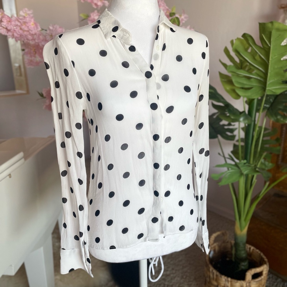 Reformation Black and White Polka Dot Button Down Shirt